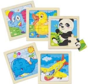 SET DE 5 PUZZLES EN MADERA NATURAL "JUNIOR"